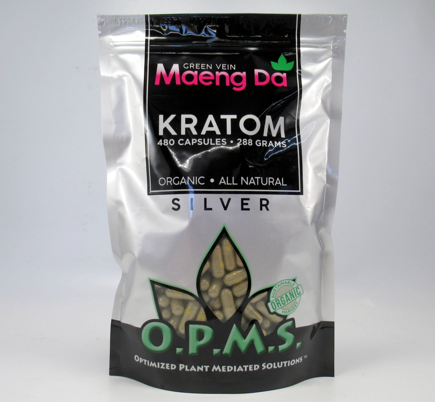 Capsules : OPMS Silver Green Vein Maeng Da - Organic - All Natural Caps ...